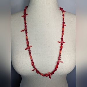 Peyote Bird Designs Santa Fe 32" Mediterranean Red Coral Necklace Sterling 925